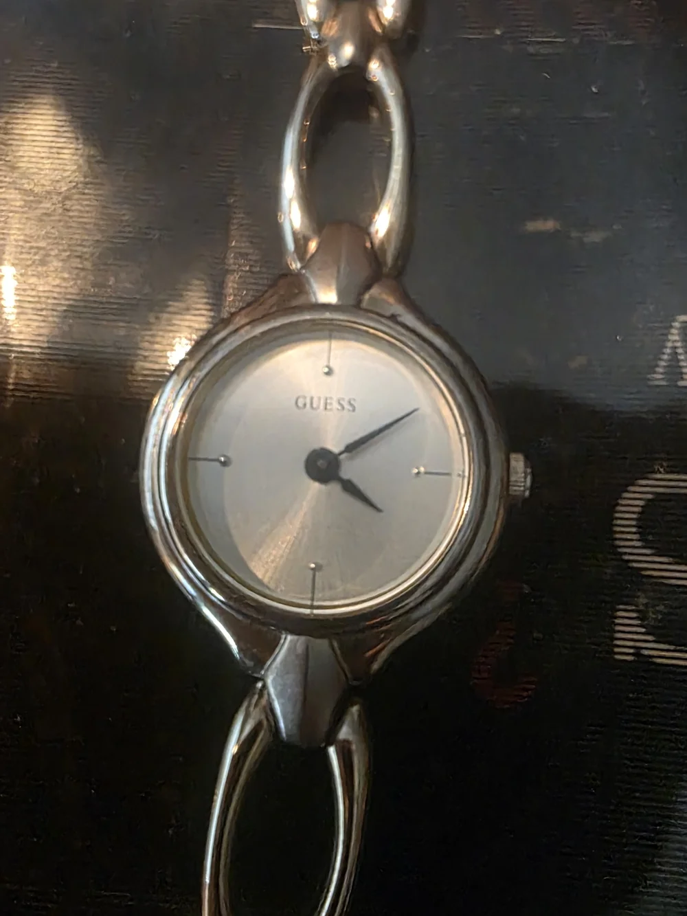 GUESS Vintage Silver Tone Dainty Chain Link Watch